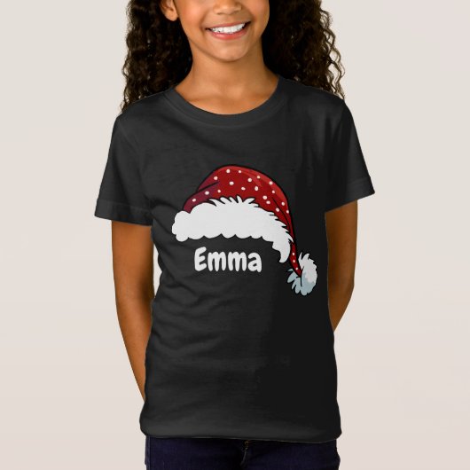 家族おそろいクリスマスサンタ帽子 カスタムネーム Tシャツ (正面)