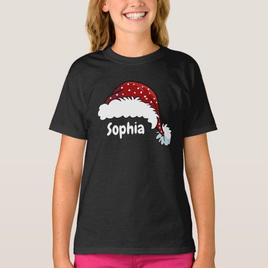 家族おそろいクリスマス サンタ帽子 名前入り Tシャツ (正面)