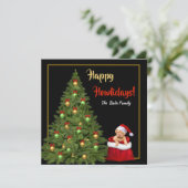 家族おもしろいかわいい子犬ハッピーホリデイズクリスマス シーズンカード (スタンド正面)