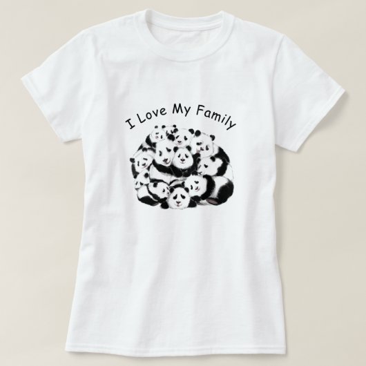 家族おもしろいが大好きな文字付きパンダTシャツ Tシャツ (デザイン正面)