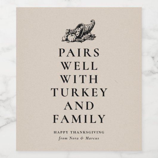 家族おもしろいと感謝祭のペア ワインラベル (シングルラベル)