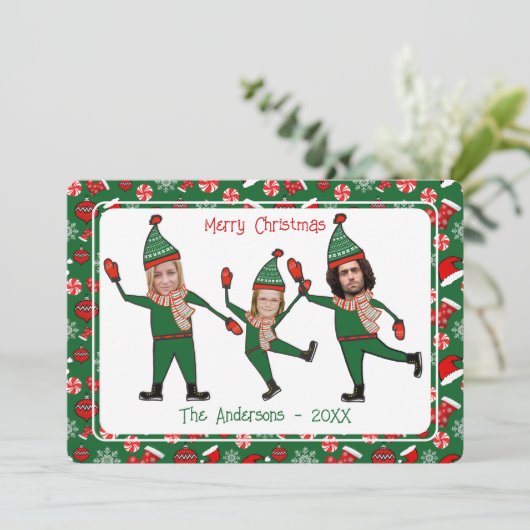 家族おもしろいのメリークリスマスに写真小妖精や小人を追加 シーズンカード (スタンド正面)