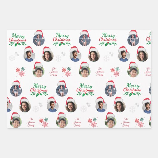 家族おもしろいの追加4写真コラージュSanta Hat ラッピングペーパーシート (正面2)