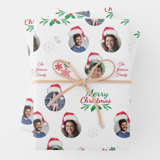 家族おもしろいの追加4写真コラージュSanta Hat ラッピングペーパーシート (インサイチュ)