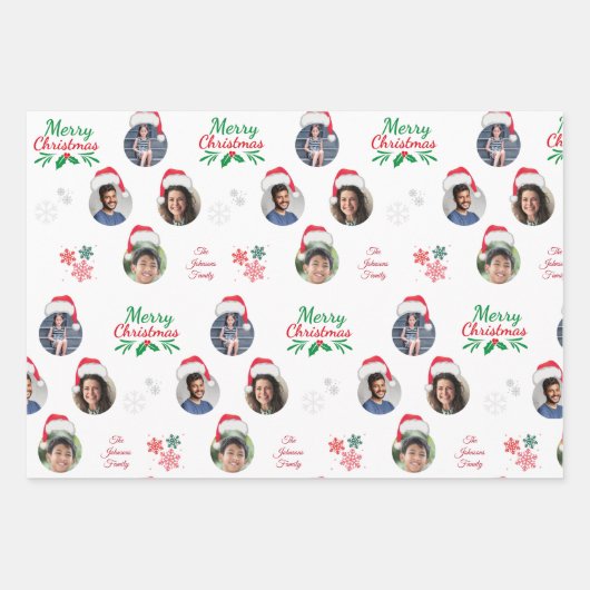 家族おもしろいの追加4写真コラージュSanta Hat ラッピングペーパーシート (正面)