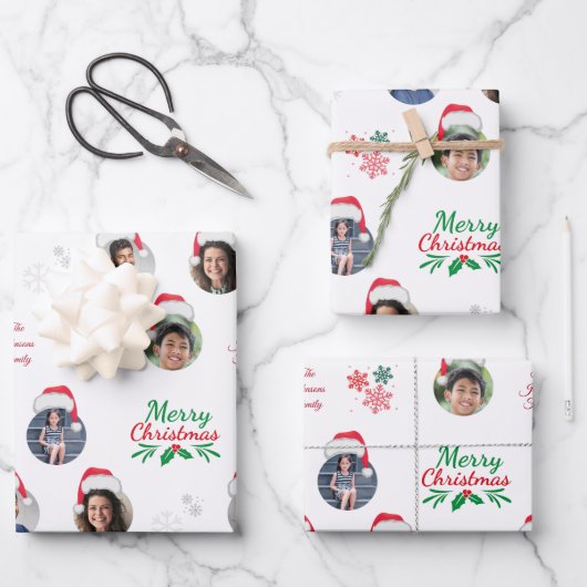 家族おもしろいの追加4写真コラージュSanta Hat ラッピングペーパーシート (正面)
