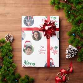 家族おもしろいの追加4写真コラージュSanta Hat ラッピングペーパー
