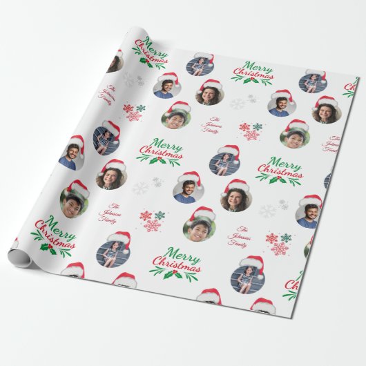 家族おもしろいの追加4写真コラージュSanta Hat ラッピングペーパー (アンロールド)