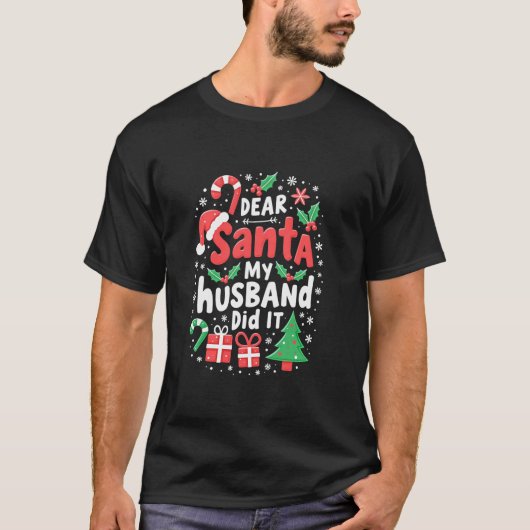 家族おもしろいサ親愛ンタ私の夫はクリスマをやった Tシャツ (正面)