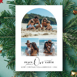 家族おもしろいビーチ写真Peace On Earthクリスマス シーズンカード