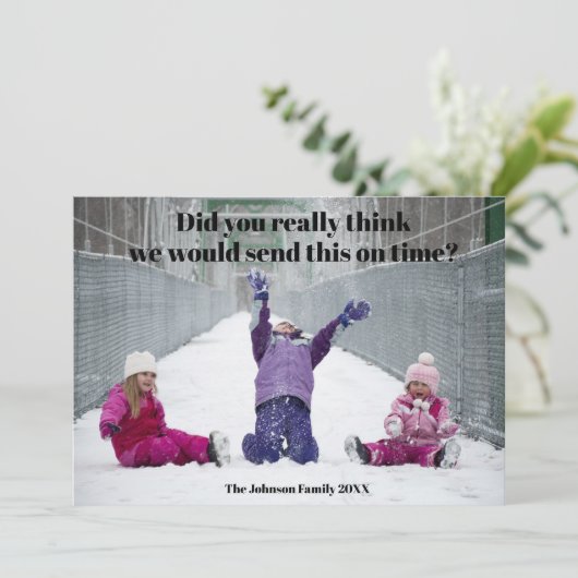 家族おもしろい写真クリスマス後期笑わされる シーズンカード (スタンド正面)