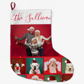 家族おもしろい写真コラージュネーム赤クリスマス ラージクリスマスストッキング (正面)
