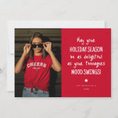 家族おもしろい写真レッドクリスマス シーズンカード (正面)