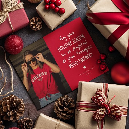 家族おもしろい写真レッドクリスマス シーズンカード