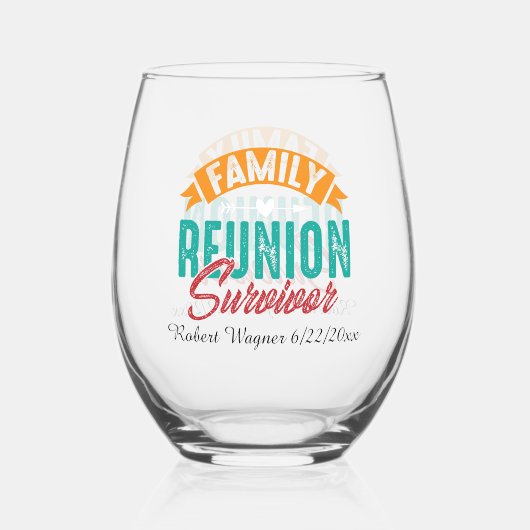 家族おもしろい懇親会遺族の日付名の追加 ステムなしワイングラス (裏面)
