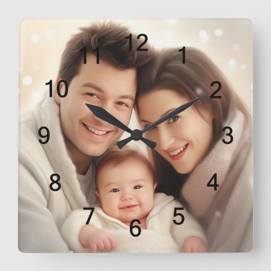 家族お気に入りのの写真の壁 スクエア壁時計 (正面)