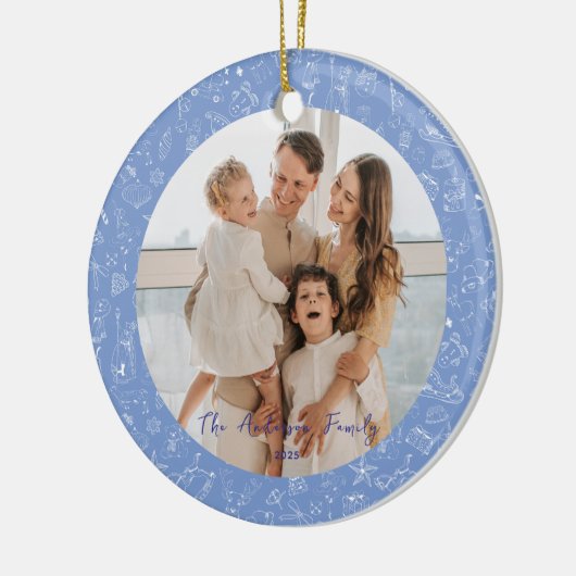 家族お洒落写真クリスマスホリデー セラミックオーナメント (左)