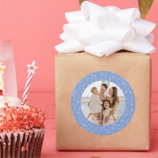 家族お洒落写真クリスマスホリデー ラウンドシール (パーティー)