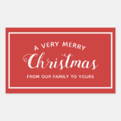家族からのメリークリスマス赤ステッカー 長方形シール (正面)