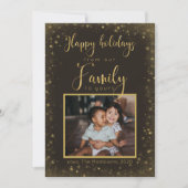 家族から写真へ金ゴールド雪片ハッピー シーズンカード (正面)