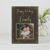 家族から写真へ金ゴールド雪片ハッピー シーズンカード (スタンド正面)