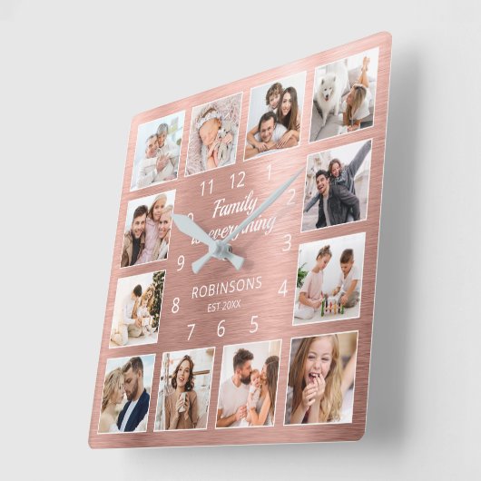 家族がすべての引用文家族写真 スクエア壁時計 (傾斜)