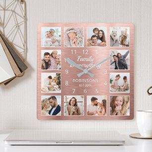 家族がすべての引用文家族写真 スクエア壁時計