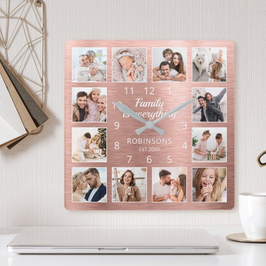 家族がすべての引用文家族写真 スクエア壁時計