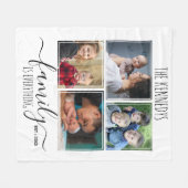 家族がすべて引用文4フォトコラージュホワイト フリースブランケット (正面(横))