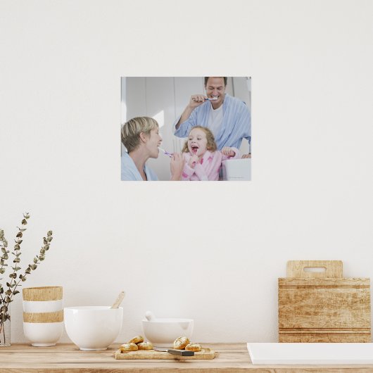 家族が一緒に歯を磨く ポスター (キッチン)