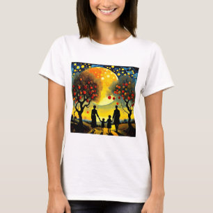 家族が夜空を見つめている Tシャツ