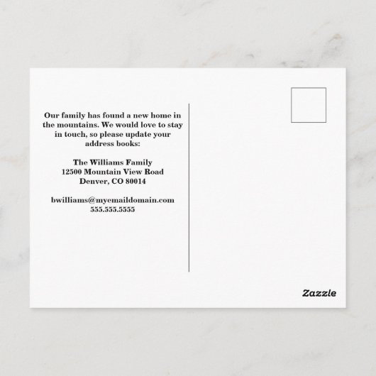 家族が山に移り住む住所の変更 ポストカード (裏面)
