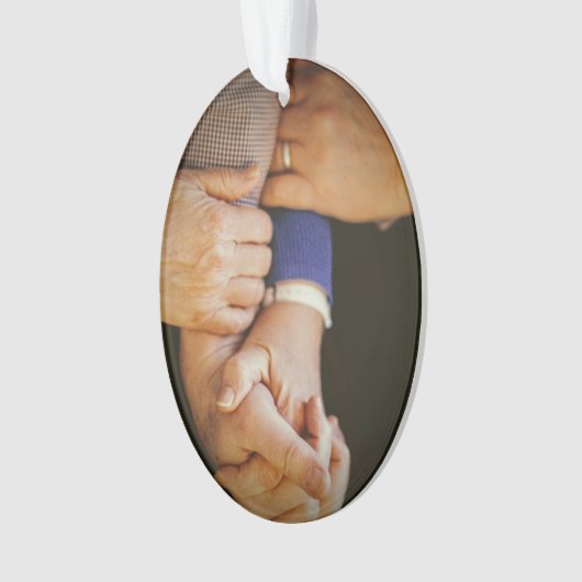家族が手を持って写真クリスマス オーナメント (正面)