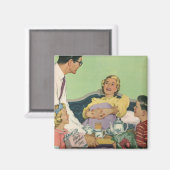 家族が母にベッドで朝食をプレゼント マグネット (正面/裏面)