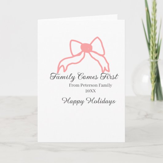 家族が第一 赤いリボン 家族名 休日 カード (正面)