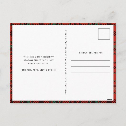 家族すてきモダン写真クリスマス シーズンポストカード (裏面)