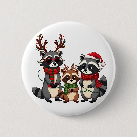 家族でお揃いのクリスマスアライグマサンタ帽子  缶バッジ (正面)