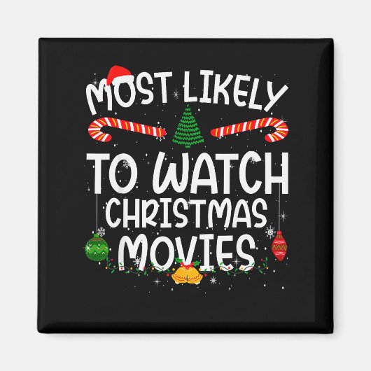 家族でお揃いクリスマス おそらくクリスマスの映画を見る人 マグネット (正面)