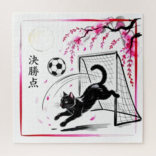 家族での夜に夢見る桜の猫サッカー ジグソーパズル (縦)