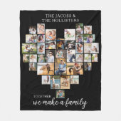 家族で一緒にハート型のコラージュを作る フリースブランケット (正面)