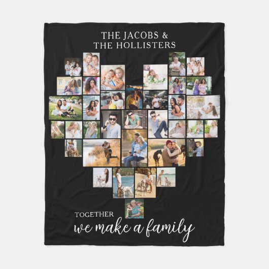 家族で一緒にハート型のコラージュを作る フリースブランケット (正面)