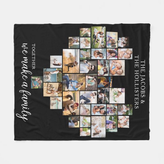 家族で一緒にハート型のコラージュを作る フリースブランケット (正面(横))