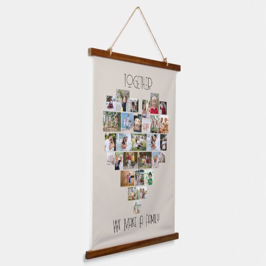 家族で一緒にハート形29写真コラージュ 吊り下げ型タペストリー (傾斜あり)