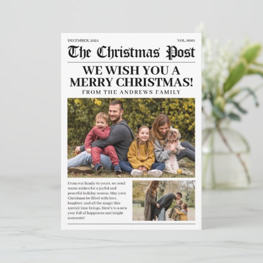 家族で写真を撮る楽しいクリスマス シーズンカード (スタンド正面)