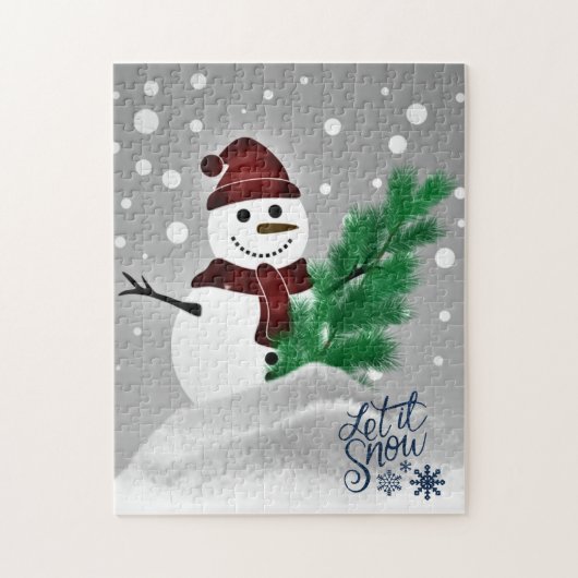 家族で楽しむクリスマスツリーと雪だるま ジグソーパズル (縦)