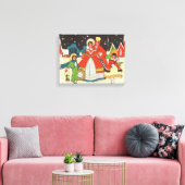 家族で歌う音楽キャロル、ヴィンテージクリスマス キャンバスプリント (インサイチュ (リビング))