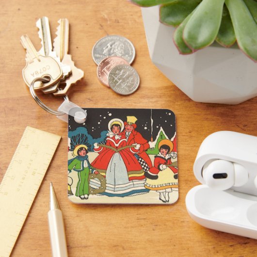 家族で歌う音楽キャロル、ヴィンテージクリスマス キーホルダー (デスク)