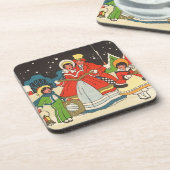 家族で歌う音楽キャロル、ヴィンテージクリスマス コースター (左側)