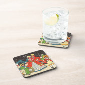 家族で歌う音楽キャロル、ヴィンテージクリスマス コースター (右側)