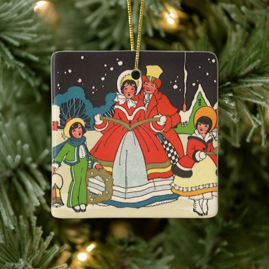 家族で歌う音楽キャロル、ヴィンテージクリスマス セラミックオーナメント (ツリー)